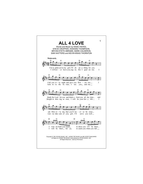 All 4 Love Sheet Music Color Me Badd Lead Sheet Fake Book