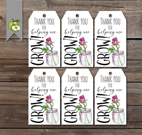 Thank You For Helping Me Grow Teacher T Tags Printable Etsy