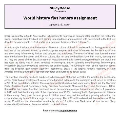 World History Flvs Honors Assignment Free Essay Example