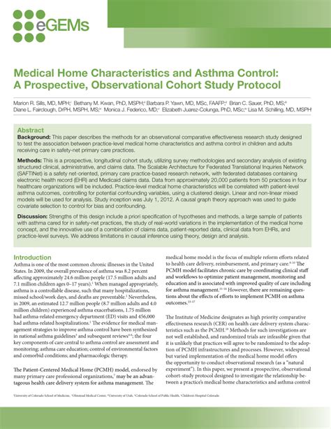 Pdf Medical Home Characteristics And Asthma Control A Prospective