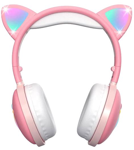 Aresrora Bluetooth Headphones with Kawaii Cat Ear LED for Girls png image