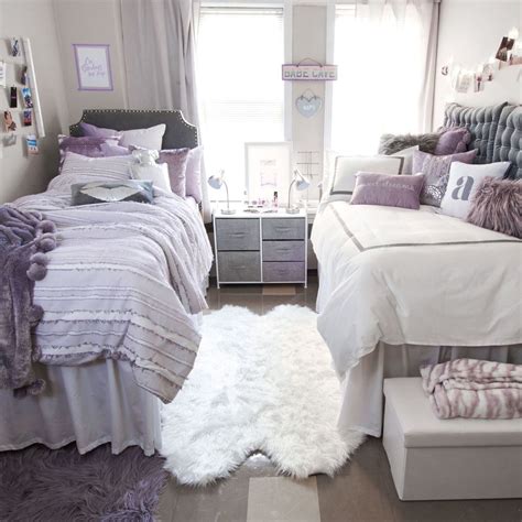 36 dorm room before and afters that ll totally inspire you dorm room bedding purple dorm