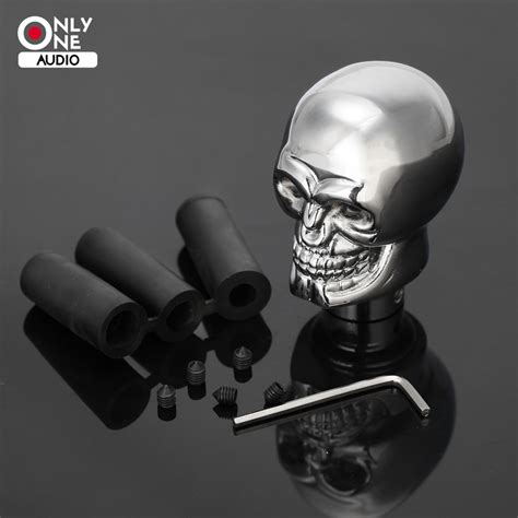 Universal Manual Operation Car Gear Shift Knob Shifter Lever Chrome Skull Blue And Red Eyes Led