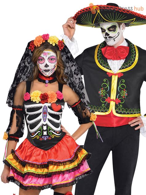 Mens Ladies Day Of The Dead Mexican Halloween Fancy Dress Costumes