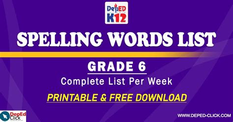 Spelling Words List Grade 6 Free Download Deped Click