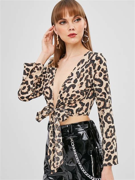 Leopard Print Tie Front Crop Top Leopard