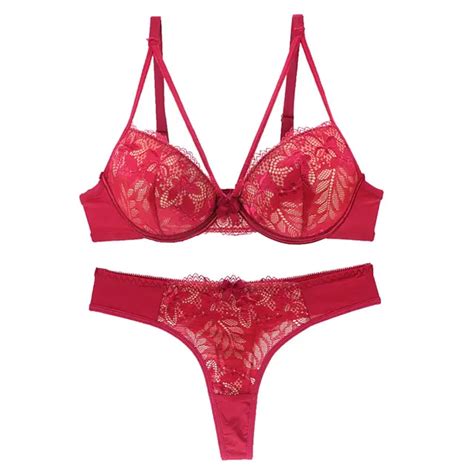 Buy Sexy Bra And Thong Set Women Push Up Lace Adjustble Underwear Black Red