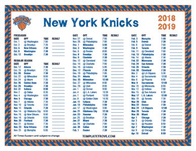 printable    york knicks schedule
