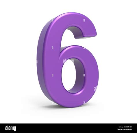 Left Leaning 3d Rendering Purple Number 6 Isolated White Background