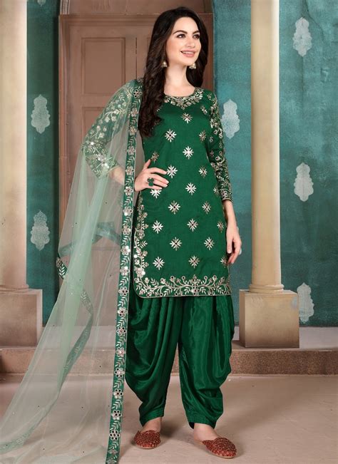 Buy Green Art Silk Salwar Kameez Online