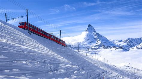 Zermatt Switzerland Alps Snow Train Mountains Matterhorn