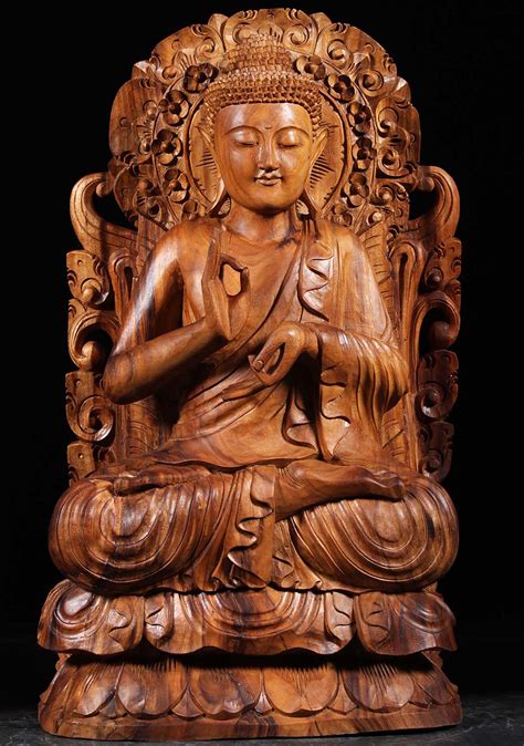 Sold Wooden Dharmachakra Buddha Statue 40 97bw2 Hindu