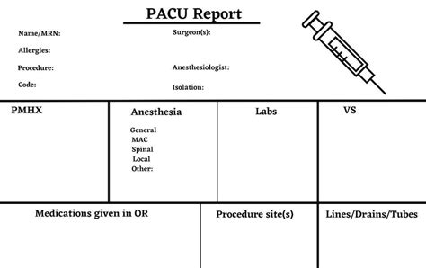Pacu Nurse Report Sheet Etsy