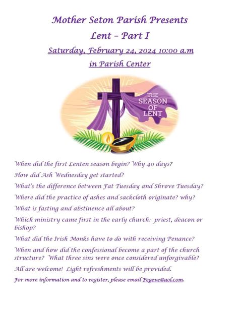 Lent Schedule 2024 Mother Seton Catholic Church