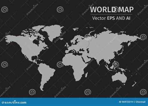 Vector Gray World Map On Black Background Stock Illustration