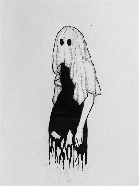 Bedsheet Ghost 8 5 X 11 Ink On Paper Dark Art Drawings Creepy Art Art