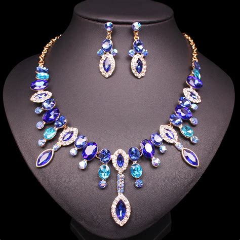 Fashion Designer Jewelry Luxury Crystal Necklace Earrings Sets Bridal