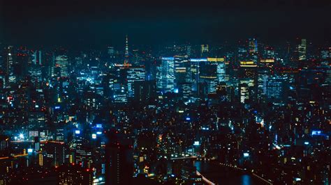 Download Wallpaper 1920x1080 Night City Aerial View
