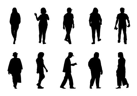 People Silhouette Walking On White Background Black Men And Women