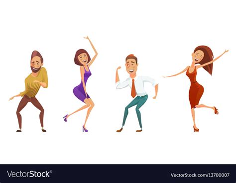 Dancing People Funny Cartoon Style Icons Vector Image