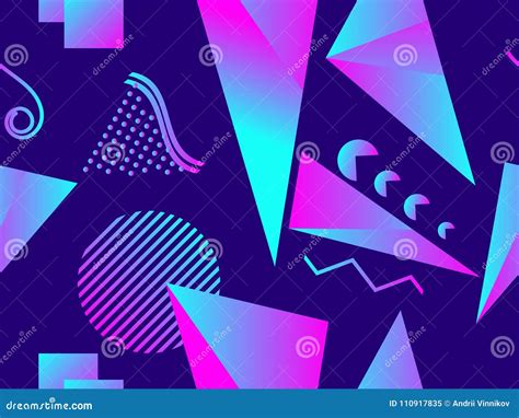 Memphis Seamless Pattern Holographic Geometric Shapes Gradients