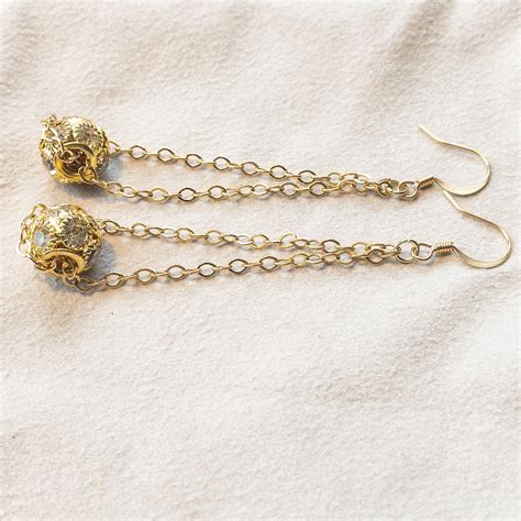 Gold Chain Dangle Earrings With Gold And Crystal Beads Etsy