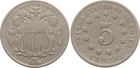 Usa 5 Cents Shield Nickel 1869 Sehr Schön Ma Shops
