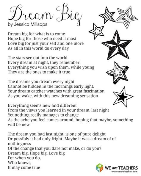 WeAreTeachers: Printable: Dream Big Poem | Poems for middle school