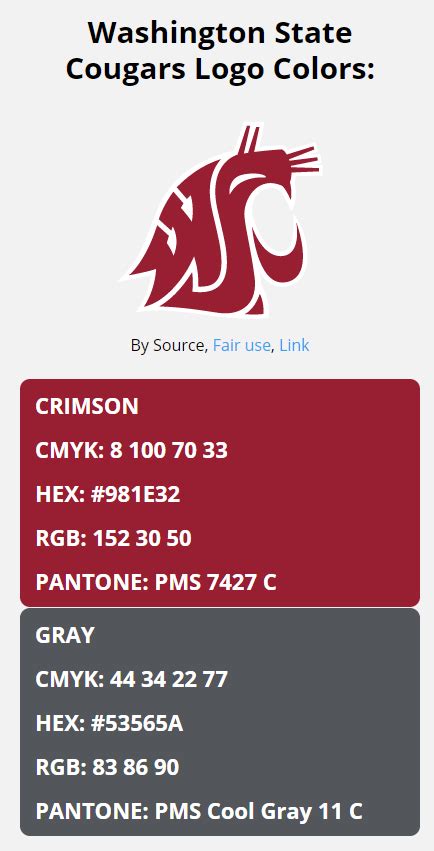 Washington State Cougars Team Colors Hex Rgb Cmyk Pantone Color