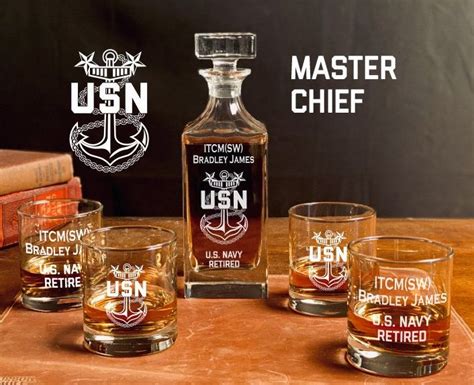Navy Master Chief Personalized Whiskey Decanter Set Us Navy Etsy Personalized Whiskey