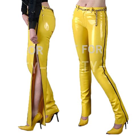 Latex Trousers Pants For Women Fetish Capris Long Zipper Show Your Sexy