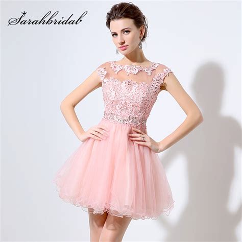 Buy Pink Lace Beaded Short Party Dresses Evening Wear