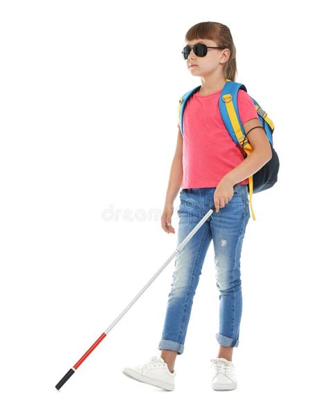 blind girl with long cane walking on white stock image image of little disability 152573943