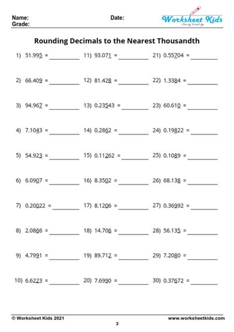 Rounding Decimals Worksheet 5th Grade With Answers

