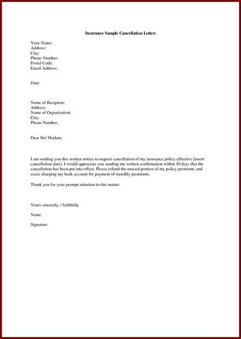 Insurance Cancellation Letter Life Write Sample Cover Templates