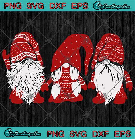 Three Red Gnomes Santa Gnomies Christmas Svg Png Eps Dxf Cricut File