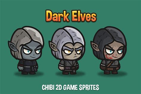 Dark Elves Chibi 2d Game Sprites