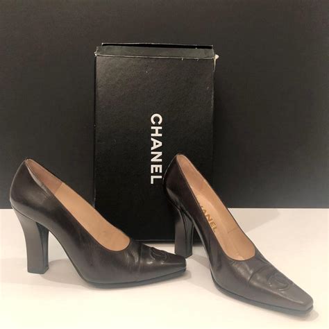 Chanel Cc Logo High Heels Leather Brown Shoes Chelsea Vintage Couture