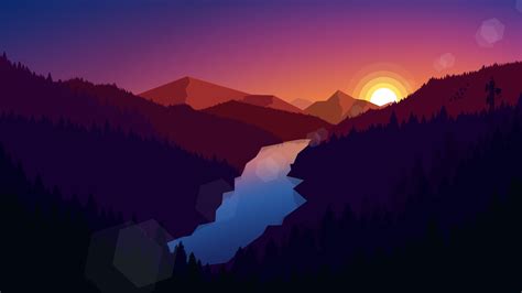 Wallpaper Illustration Landscape Mountains Nature Sunset River