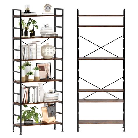 Buy Cosystar 6 Tier Adjustable Tall Bookcase Rustic Wood And Metal