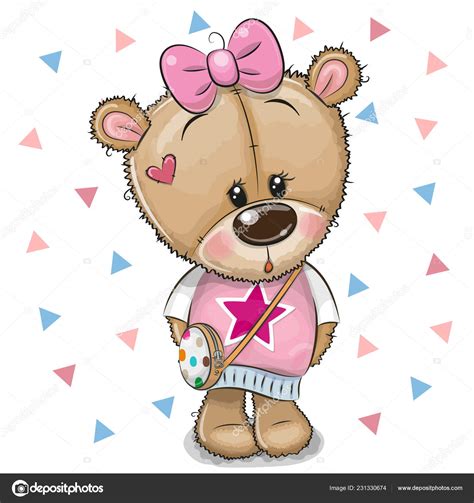 Schattige Cartoon Teddybeer Meisje Met Een Strik Een Witte Achtergrond