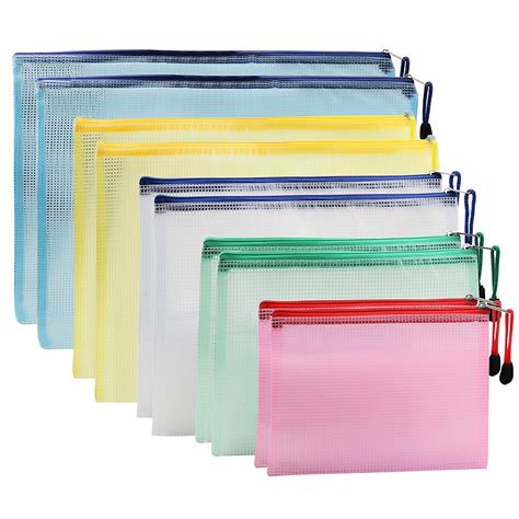 Yoassi Zipper File Bags Pack Of 10 5 Color Mesh Clip On Zipper Pp