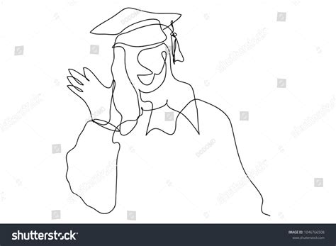 Continuous Line Drawing Graduation Students Graduation Stock Vector