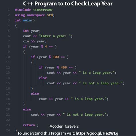 C++ is one of the most popular programming languages and is implemented on a wide variety of hardware and operating system platforms. C++ Program to Check Leap Year or Not - coderforevers | C ...