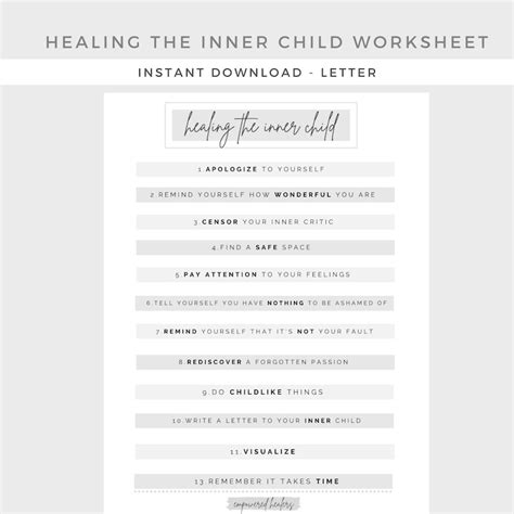 Healing The Inner Child Worksheet Mental Health Depression Etsy Australia