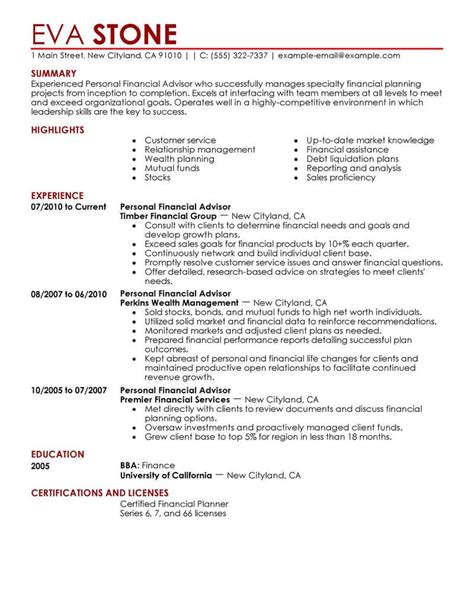Make resume sections for heading, summary, experience, education, and skills. Best Personal Financial Advisor Resume Example | LiveCareer