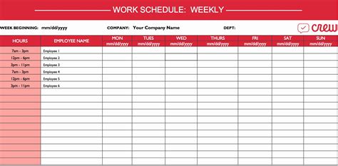 Weekly Work Schedule Template Professional Template With Employee
