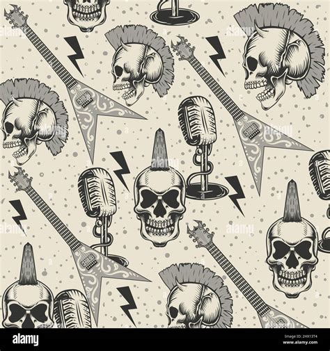 Vintage Seamless Background With Punk Rock Pattern Stock Vector Image And Art Alamy