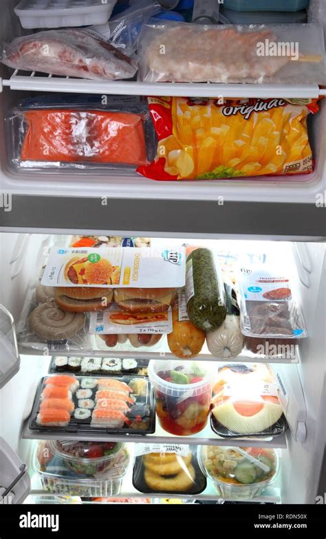 Various Pre Packed Meals In A Refrigerator Stock Photo Alamy