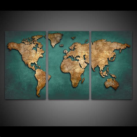 3 Panel Hd Printed Canvas Art World Map Canvas Painting Vintage